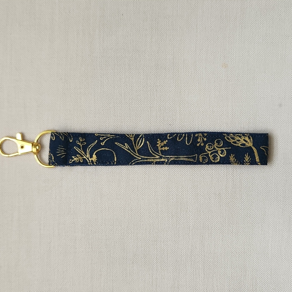 Floral Wristlet Keychains In Navy & Gold Rifle Paper Co Fabric